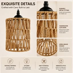 E27 Hemp Rope Woven Iron Pendant Lamp, Bulb Not Included, 1.2m Adjustable Hanging Wire for Kitchen Island Bar Corridor Decor