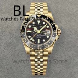 BLIGER Top Brand Luxury 40MM Full Gold Automatic Watch Sapphire Glass Waterproof Tiger-Eye Pattern Doulbe End Link Braclelet