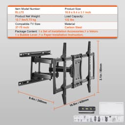 SucceBuy Full Motion TV Mount Fit for 37-75in TVs Swivel Tilt Horizontal Adjustment TV Wall Mount Bracket W/ Articulating Arms