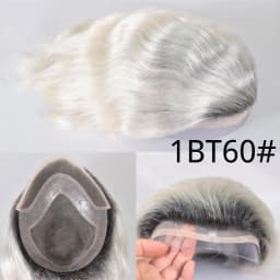 1B20 1B80 Grey Silver Hair Toupee for Men Mono Base with PU Human Hair Pieces Replacement System Lace Front Natural Hairline