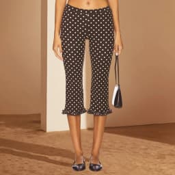 Women Retro Solid/Polka Dot Printed Capris Cute Low Rise Stretchy Cropped Pants Skinny Ruffles Cropped Capri Going Out Leggings