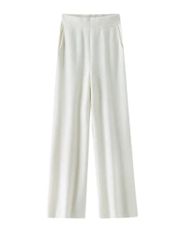 Elegant Pure High Waist Drooping Wide-Leg Pants Women's Outer Wear with Pockets Baggy Straight Trousers Knitted Mop Trousers