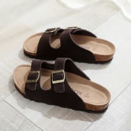 Birken Genuine Leather Women's Flat Slide Sandals - 2 Strap Design, Arch Support, Non-Slip, Cork Footbed, Slip-On Style