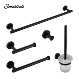 Black Bathroom Accessories Brass Knurled Kit Paper Holder Towel Rack Shelf Single Towel Holder Toilet Brush Holder Hook