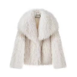 Faux Mongolia Sheep Fur Coats Women Solid Short Jackets Turn Down Collar Open Stitch Thick Straight Casual 2026 Autumn Winter