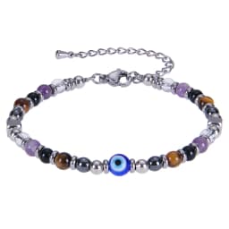 2026 Classic 6mm Tiger Eye Stone Hematite Beaded Bracelet Adjustable Stainless Steel Chain Bracelet for Men Women Jewelry Gifts