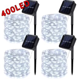 4Pcs/Pack 400 LED Solar Fairy Lights, Copper Wire String Lights with Solar Powered, 8 Lighting Modes, Outdoor/Indoor Lights for Garden, Patio, Wedding, Party & Holiday Decoration(Totaling 157.48 Feet ,Warm/Cool White/Muliticolor for Choose)