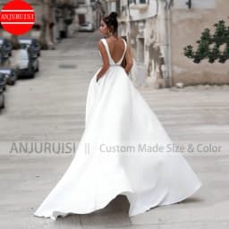 Simple A Line Wedding Gown For Women 2026 V Neck Soft Satin Wedding Dress Reception Party Bride Gown Vestido De Noiva