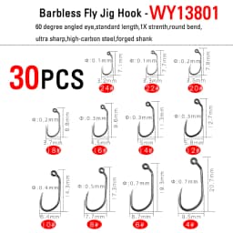 ICERIO 30PCS Competition Barbless Fly Fishing Hook Nymph Dry Wet Flies Jig Fishhook Salmon Trout Fly Tying Hook Non-barbed