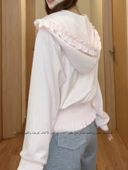 Cute Pink Folded Hem Hoodie Jacket Women's Short Style Sweatshirt Spring Autumn New Design Versatile Korean Version Commute Wind