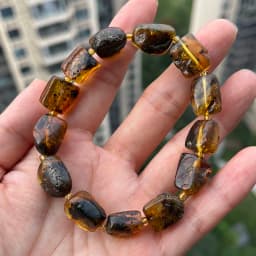 Yoowei 100% Real Amber Bracelet for Unisex Genuine Black Bead Irregular Natural Plant Medical Healing Jewelry Gift Wholesale