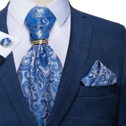 Luxury Men Green Blue Paisley Ascot Tie Set Solid Necktie Ring Wedding Party Cravat Purple Ties Pocket Sqaure Cufflink Free Ship