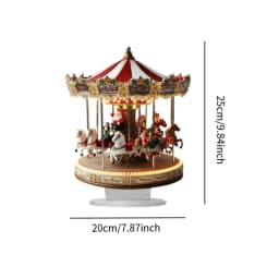 LED Christmas Carousel Figurine Decoration Rotatable Animated Carousel Ornament with Light for Home Decor Anniversary Birthday