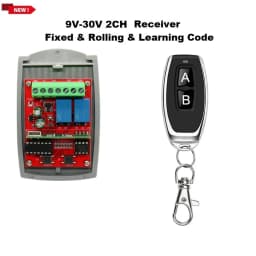 Universal 2 Channel 12V-24V Garage Door Receiver 433MHz Switch Transmitter Command Gate Door Opener 433.92MHz Fixed Rolling Code