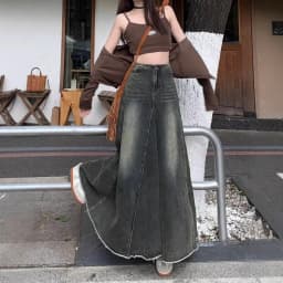 Women Denim Skirts Solid Skirt A Line Button Pocket Ankle Length Zipper Fly Empire Waist None Strech Casual Loose 2026 Autumn