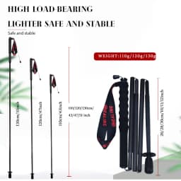 Local+ 2PCs Carbon Fiber Foldable 5-Sections Ultra-Light 110g Trekking Poles Walking Cane, 110/120/130cm Fixed Length Hiking Sticks for Outdoor Camping, City Running, Travel, Men Women Lightweight Portable Gear Caron Fiber Black Tech