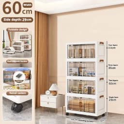Heavy Duty Foldable Storage Cabinet with Wheels – Multi-layer Baby Wardrobe & Toy Organizer for Bedroom, Space-Saving for Kids
