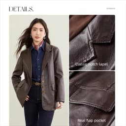 SENTUBILA Women's Coffee Pu Leather Jacket Modern Biker Style Notch Collar Coat Long Sleeve Casual Windproof Coat W53GE2747