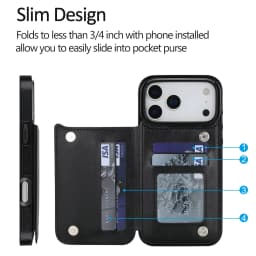 For iPhone 18 Pro/17 Pro Max/17eAir Wallet Case With Card Holder,PU Faux Leather Kickstand Card Slots Case,Double Magnetic Clasp
