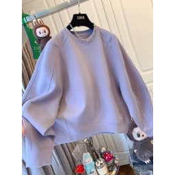 Extra Large Size Loose Women's Sweatshirt Pastel Purple Splice Design Simple Style Spring Autumn Casual Comfortable Top