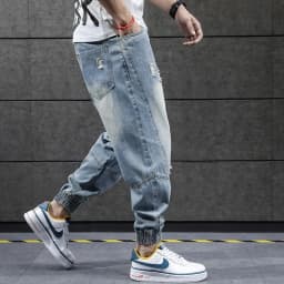 2024 New Hip Hop Harem Jeans Pants Men Loose Joggers Denim Casual Sweatpants Korea Ankle Length Trousers Streetwear Male Clothes