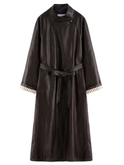 DUSHU Plus Size Women's [COCO MOUSSE] Protein Leather Stand-Up Collar Long Overcoat 2025 Autumn Stylish Leather Jacket