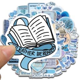 50PCS Blue Bookish Sticker Computer Graffiti DIY Case Desktop Phone Creative Art Picture Community DIY Decoration Stickers 