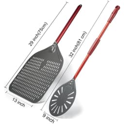 12" Hard Anodized Perforated Pizza Peel Rectangle Pizza Turning Shovel Set Aluminum Pizza Peel Paddle 40cm Long Silicone Handle