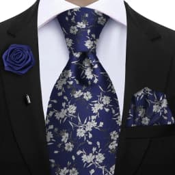 Peacock Blue Floral Print 2-Piece Tie & Pocket Square Set for Men Wedding Business Casual Stylish Accessories