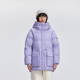Metersbonwe Women's Adjustable Waist Drawstring Down Coat Puffer 85% Duck Down Hooded Patch Pockets Warm Winter Puffer Jackets