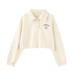 Retro American Neck Sweatshirt Women's Spring Autumn New Loose Shoulder Flip Collar Long Sleeve Short Trendy Top