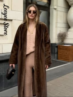 Luxury Faux Fur Maxi Coat Chic Open Front Stand‑collar Long Sleeve Oversized Outerwear Winter Women Fashion Autumn Warm 2026 New