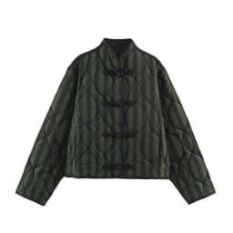 2026 Autumn Winter Women's Elegant Striped Warm Padded Parkas Coats Lady Vintage Chinese Knotted Buttons Loose Pocket Jackets