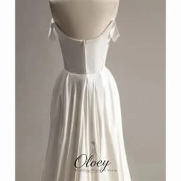 OLOEY Customized Minimal Off The Shoulder Satin Bridal Gown Mermaid Short Sleeve Korea Wedding Dress Photo Shoot Lawn Wedding