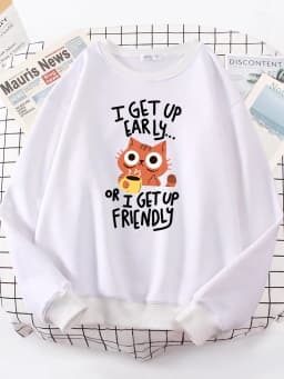 I Get Up Are Lazy Cute Cat Women Hoodies Harajuku Crewneck Hoodie Fashion Oversize Hoody Casual Comfortable Female Tracksuit