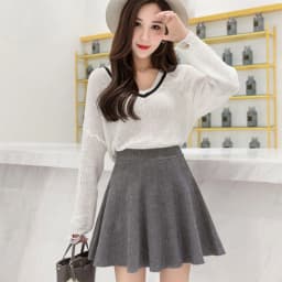 Solid Color Basic Knitted Mini Skirts Women New Autumn Winter Elastic Waist A-Line Skirts Ladies Korean All Match Pleated Skirt