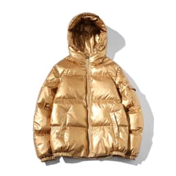 2026 High-Shine Puffer Jacket Men's Cropped Oversized Hooded Coat Futuristic Tech-Inspired Streetwear Metallic Winter Coat Youth