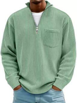 Autumn And Winter New Men's Solid Color Corduroy Long-sleeved Zipper Stand-up Collar Loose Fashion Men's Sweater