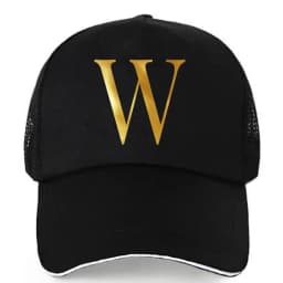 1pc AmaBe Hip-Hop Baseball Cap with Golden Letter Print, Adjustable Hook & Loop Closure, Breathable Mesh Back, Lightweight Stret