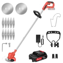 DayPlus Garden Cordless Strimmer Electric Grass Strimmer with Battery&10 Metal Blades,Pruning Cutter Garden Tool for Lawn Garden