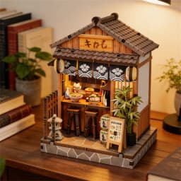 Book Nook Kit DIY Doll House with LED Light Bookshelf Insert Amazing Gift for Friend Ramen Shop Japanese Style