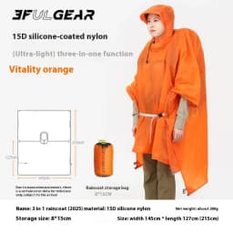 3F UL GEAR Ultralight Hiking Raincoat 3 in 1 Camping Rain Poncho Tarp Outdoor Awning Tent 15D Silicone Waterproof Rain Jacket