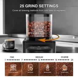 Electric Conical Burr Grinder Coffee Bean Grinder with 25 Grind Setting for French Espresso Touchscreen Dual Modes Grinding