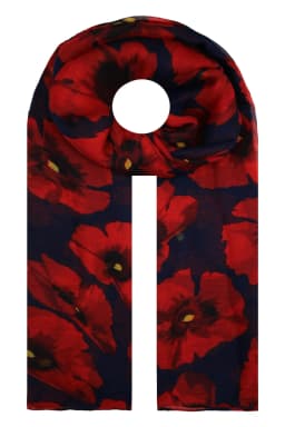 Elegant Floral Print Scarf - Red Poppy Design