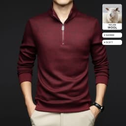 Top Grade Wool+Mulberry Silk Half Zip New Brand Casual Fashion Pullover Street Hoodies Velvet Sweatshirts Men's Clothing