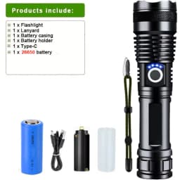 High Power LED Flashlight Super Bright Aluminum Alloy Rechargeable 26650 Battery Zoomable Flash Light for Camping