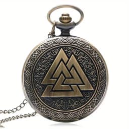 Vintage Triangle Valknut Norse Vikings Bronze Quartz Pocket Watch Necklace Chain Three Interlocking Fob Watch Friendship Gifts
