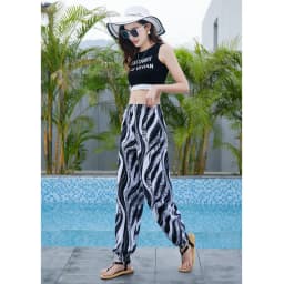 Women's Mosquito-proof Cotton Silk Beach Summer Casual Flower Pants Artificial Cotton Summer Sleeping Pants Thin Adult Bloomers