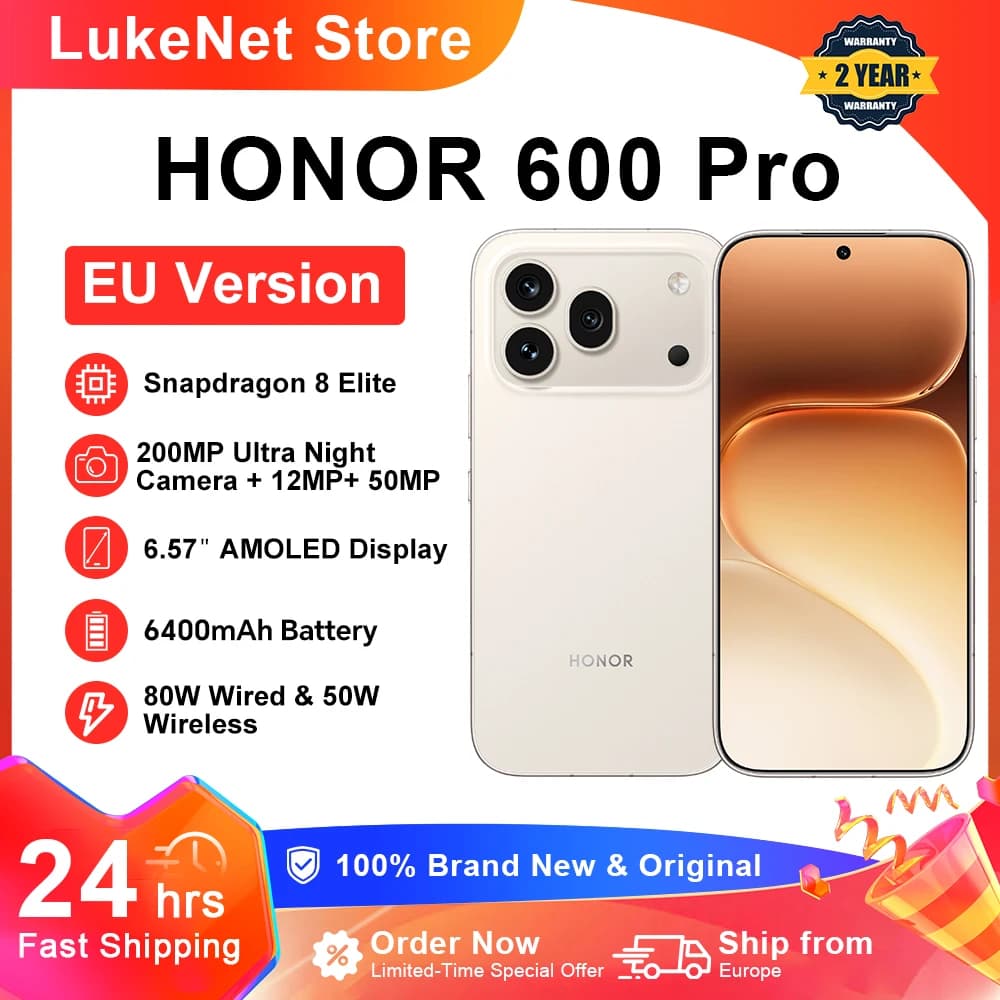 HONOR 600 Pro 5G Smartphone Snapdragon 8 Elite 200MP AI Ultra Night 6400mAh 80W Supercharge 50W Wireless 6.57"AMOLED AI Button