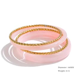 Yhpup 1Set 66mm 3 Round Circle Resin Overlay Minimalist Bracelet Bangle Set 18K Gold Plated Stainless Steel Wrist Trend Jewelry